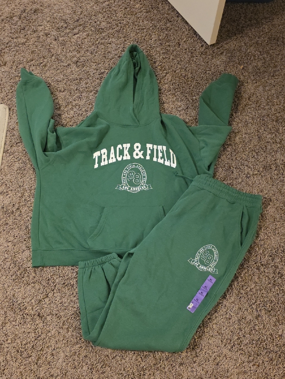 NWT PRIMARK XL Green Track & Field Hoodie and Sweatpants Set